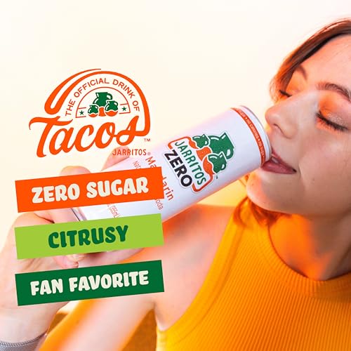 Jarritos - Mexican Soda Soft Drinks Mandarin ZERO Sugar (12 oz 355ml) 24 Cans (3 Boxes of 8) - Sugar Free - 0 Calories 0g Fat - Made in Mexico - Natural Flavor Soda Pop - Party & BBQ Beverages