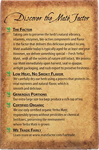 The Mate Factor Herb Tea, Energizing, Organic, Dark Roast, 20 Bag (Pack of 4)