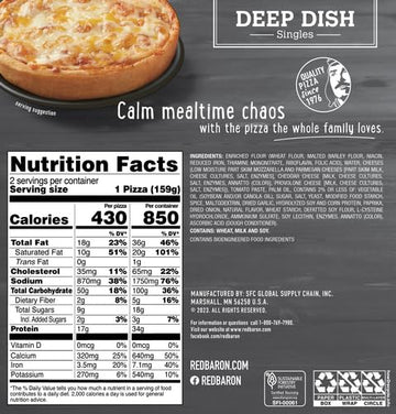 Red Baron Deep Dish Singles 4 Cheese Pizza, 11.2 oz (frozen), 2 count (Pack of 1)