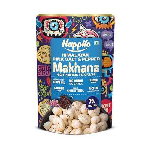 Happilo Top-Grade Super Snack Makhana Himalayan Salt & Pepper 55G Roasted Foxnut Healthy Snack Low Calorie Gluten Free And Vegan