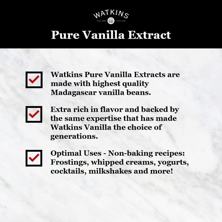 Watkins Organic Pure Vanilla Extract, With Madagascar Vanilla Beans, Non-Gmo, Kosher, 4 Oz. Bottle, 3-Pack