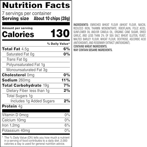 Stacy's Bagel Chips, Toasted Garlic, Baked Snack, 7 Oz Bag, 1 Count