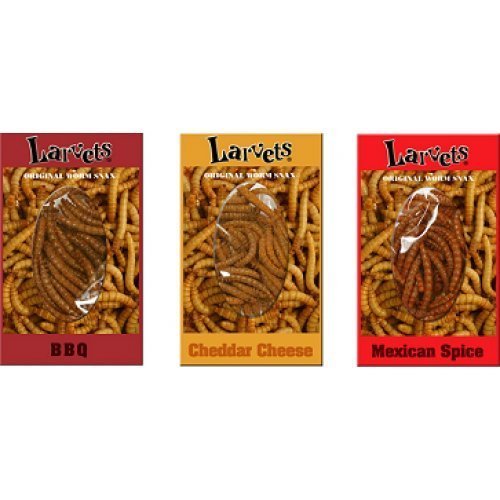 Larvets Sampler Gift Pack- BBQ, Cheddar Cheese, & Mexican Spice 1.9g each, Sampler Gift Pack of 3