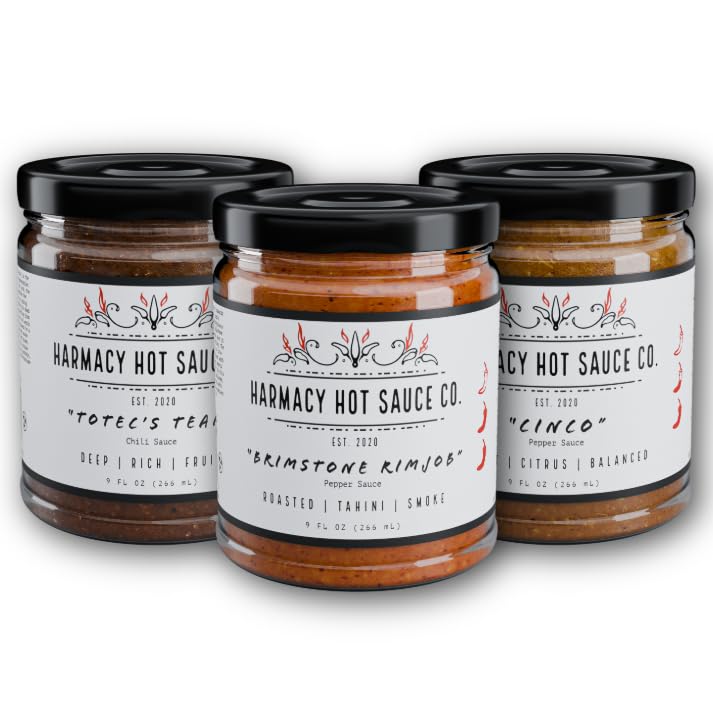 Multi Award-Winning Gourmet Hot Sauce Gift Set Best Sellers 3 Pack By Harmacy Hot Sauce Co. - 9Oz Jars Vegan Gluten Free Nut Free Dairy Free Soy Free