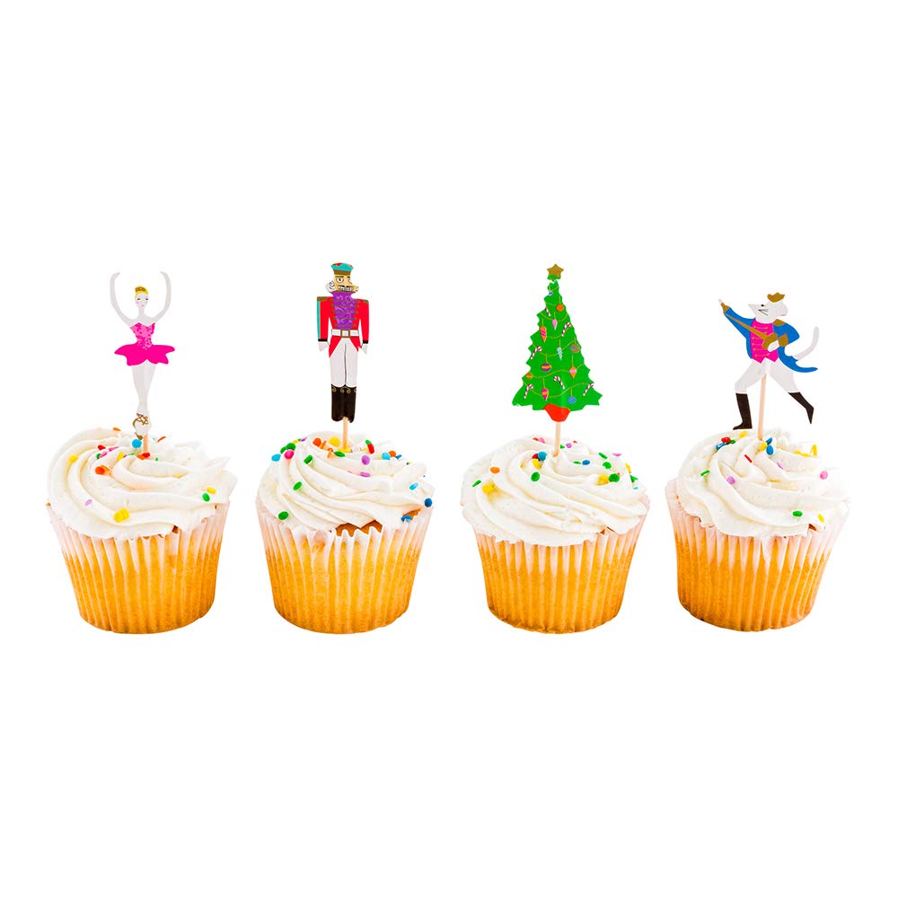 Top Cake Christmas Cupcake Toppers 24 Nutbreaker Holiday Cupcake Toppers - Assorted Includes Christmas Tree Ballerina Nutbreaker And Rat King Paper Xmas Cupcake Toppers - Restaurantware