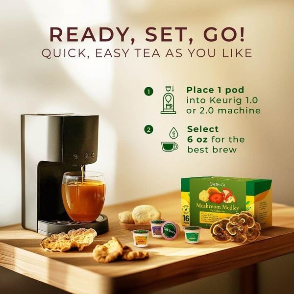 Gya Tea Co Mushroom Medly Tea Pod Collection Gift Set - Assorted Flavors, 16 Count