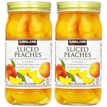 Kirkland Signature Sliced Peaches, 24oz Glass Jar, Pack of 2, Total 48oz, Sweet and Juicy Fruit