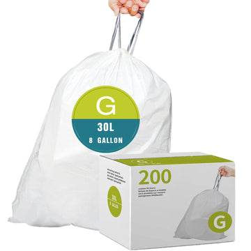 Code G (200 Count) 8 Gallon/30 Liter Heavy Duty Drawstring Plastic Trash Bags 1.2 Mil Reliable1St Compatible With Simplehuman C