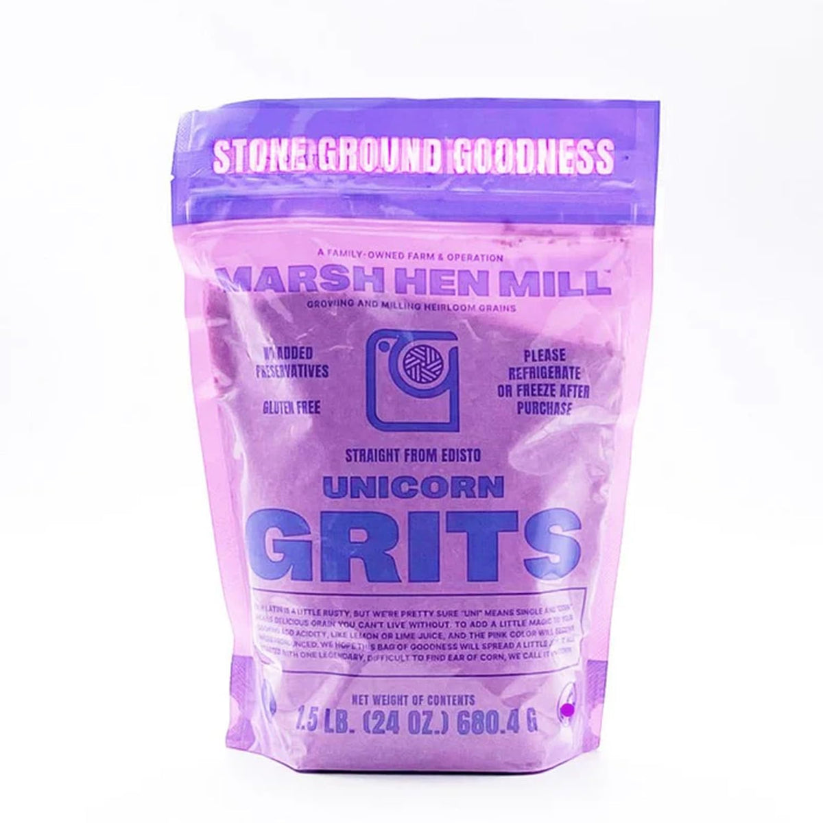 Marsh Hen Mill Unicorn Grits - Stone Ground Heirloom Blend Of Pink Corn | Old-Fashioned Corn Grits | Gluten-Free & No Additives | Pure All-Natural Corn | 24 Oz (Pack Of 1)
