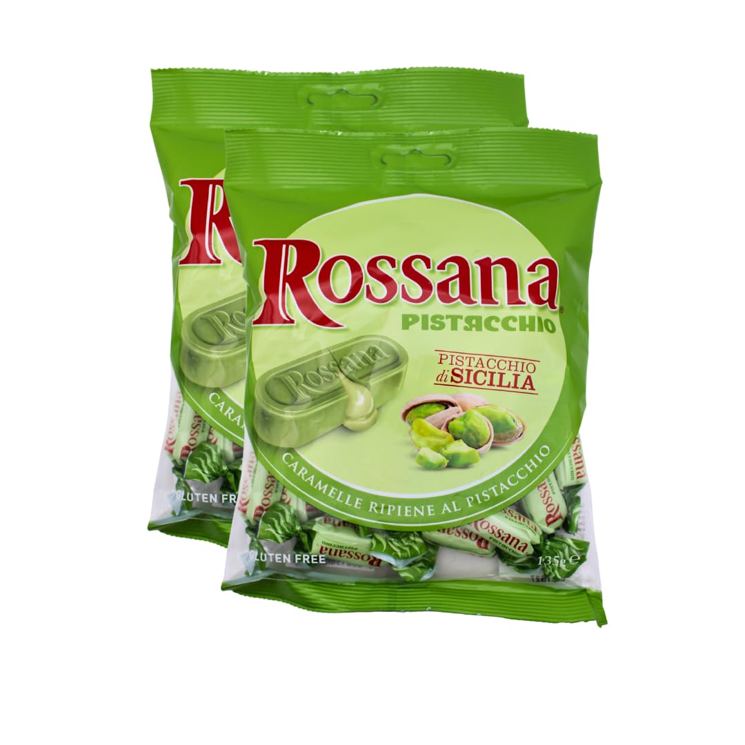 Fida Rossana Pistacchio Hard Filled Candy Pistachio 135 Grams Pack Of 2 Imported Italian Candy Packed In A Blue Desert Market Bag