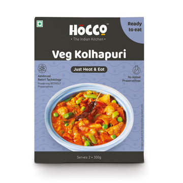 Hocco Just Heat & Eat Instant Veg Kolhapuri Spice Mix With Mixed Vegetables, Ready To Eat-Microwaveable, 300 Gms-Serves 2, No Added Preservatives