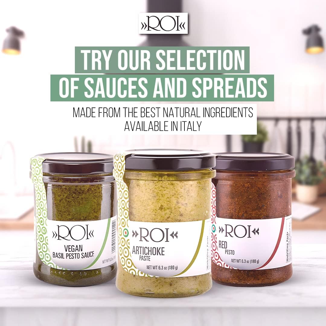 Roi Pesto Sauce Trio Set – Sun-Dried Tomato, Artichoke, And Fresh Ligurian Basil (Genovese Dop) Pestos – Italian Food Gift, Made In Italy – 6.3 Oz (180G) Variety Pack