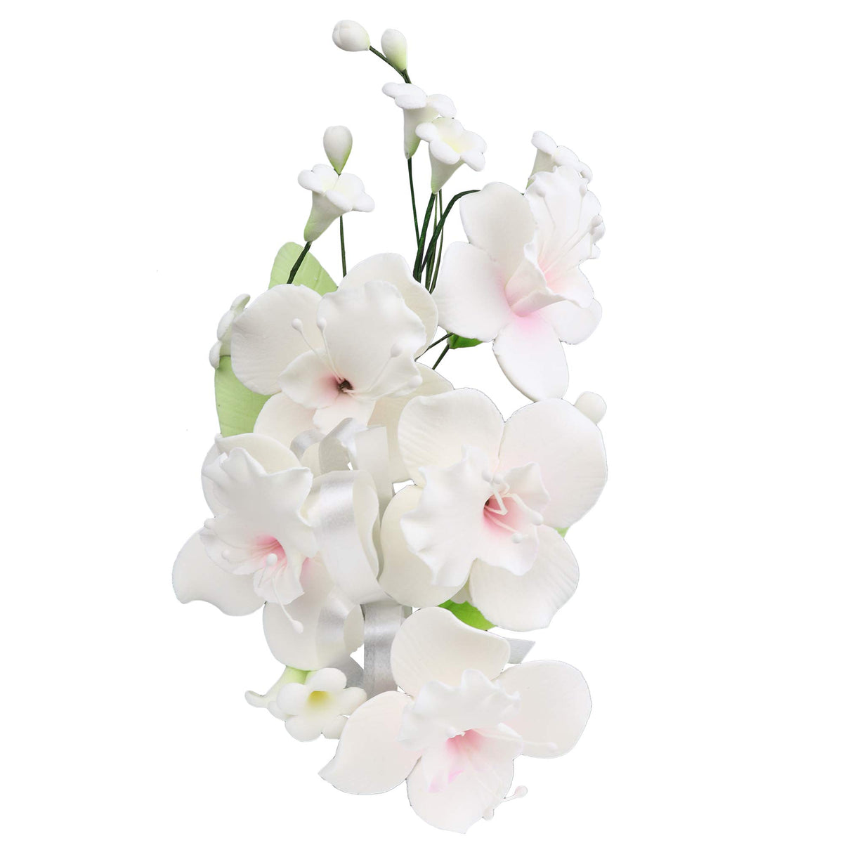 OCreme Gumpaste Flower Spray White Orchid - Edible Flowers For Cake Decorating - Sugar Paste Flower Decorations For Cakes Candy Cupcake Toppers - Birthday Party Wedding Baby Shower