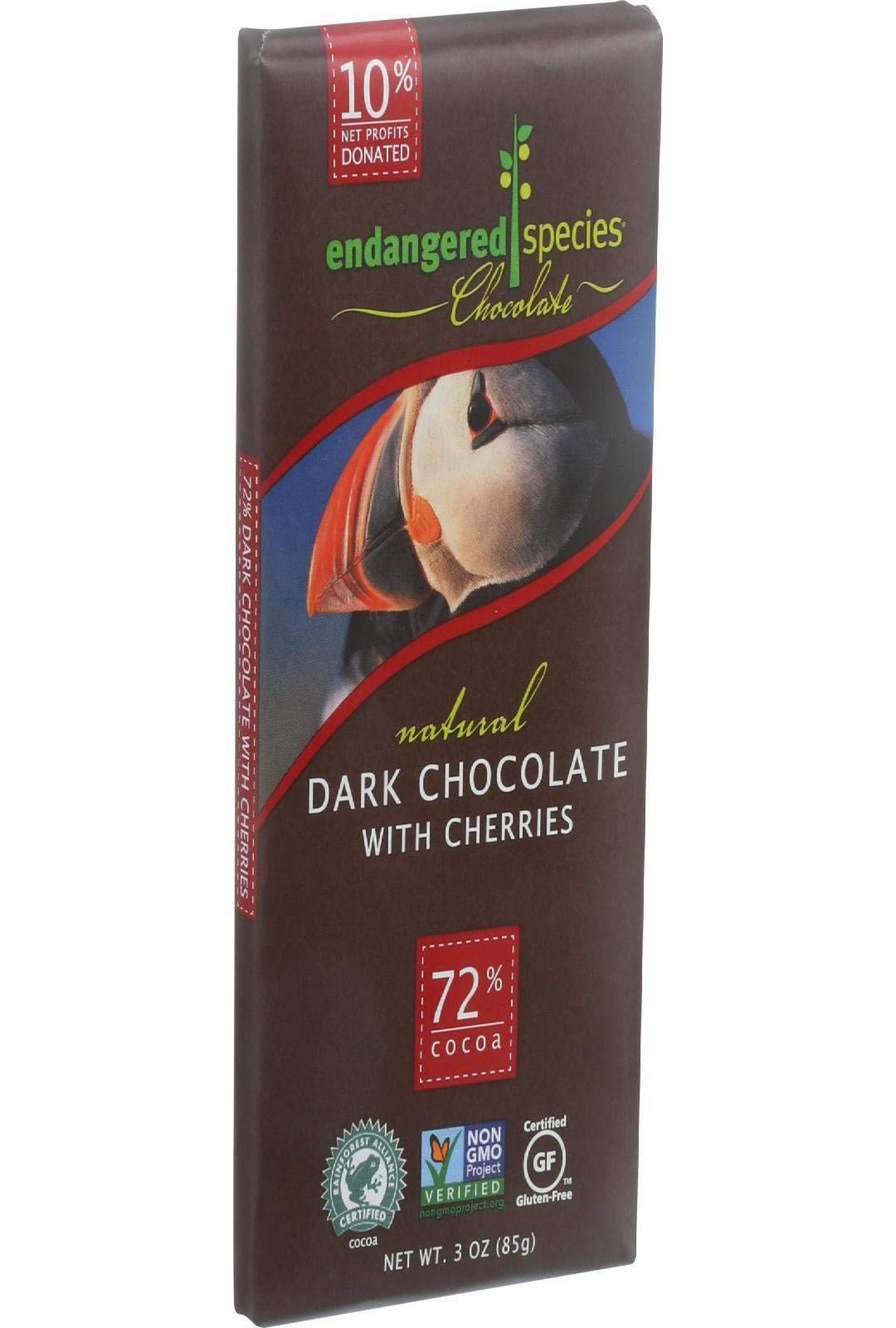 Endangered Species Puffin Dark Chocolate with Cherries, 3 Ounce