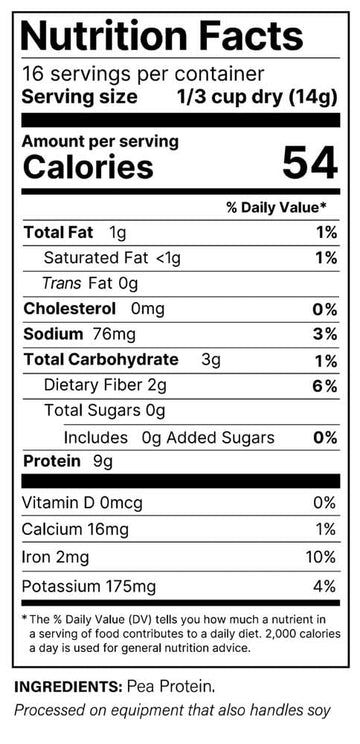 Plant Basics - Hearty Plant Protein - Unflavored Crumbles, 8 oz, Made from Peas, Non-GMO, Gluten Free, Low Fat, Low Sodium, Vega