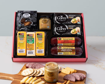 Wisconsin Cheese Company - Grand Cheese & Sausage Gift Box - 100% Wisconsin Cheddar & Pepper Jack Cheese, Sausage, Ers, Pretzel & Mustard | Perfect For Parties, Charcuterie Boards, And Holiday Gifts