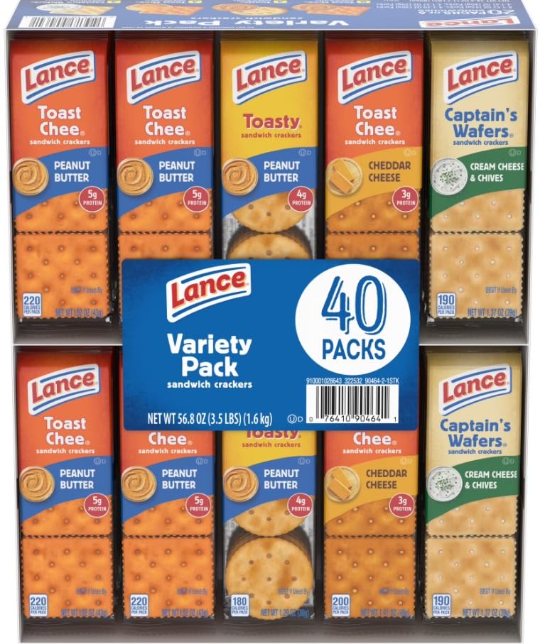 Lance Variety Pack Sandwich Crackers, 40 Individually Wrapped Packs