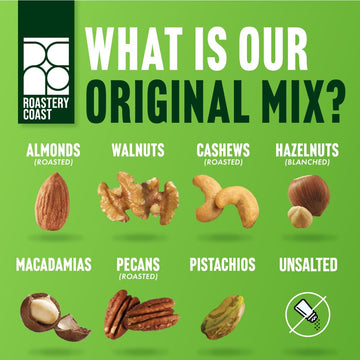 Roastery Coast Daily Nuts Original Mixed Nuts - 22 Individually Wrapped Snack Packs, Unsalted, No Peanuts, Deluxe Assorted Nut Snacks