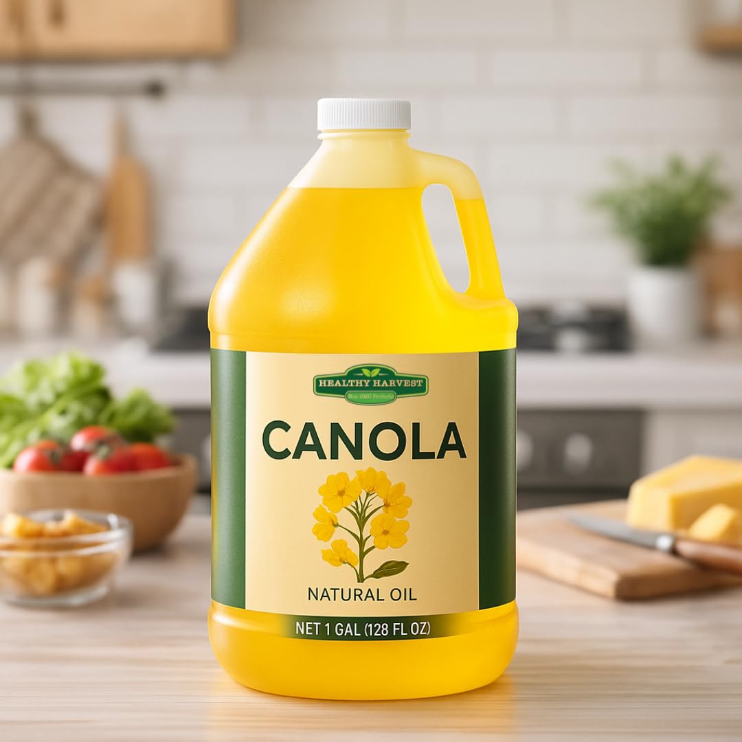 Healthy Harvest Canola Oil Naturally Expeller Pressed Gourmet Canola Cooking Oil Medium-Heat Cooking Great for Dressings Marinades and Frying 1-Gallon