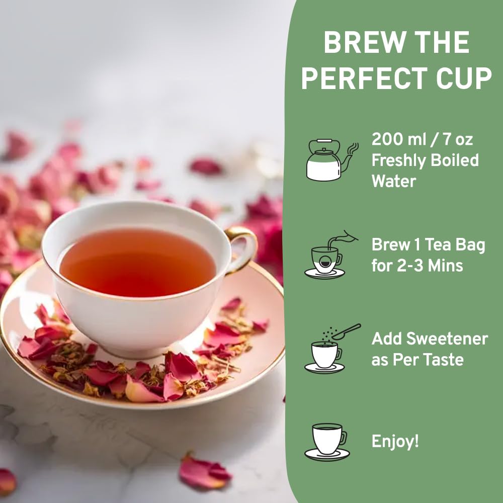 HANDPICK Rose Tea Bags, Non-GMO, Caffeine Free with Chamomile & Tulsi, 50 Count