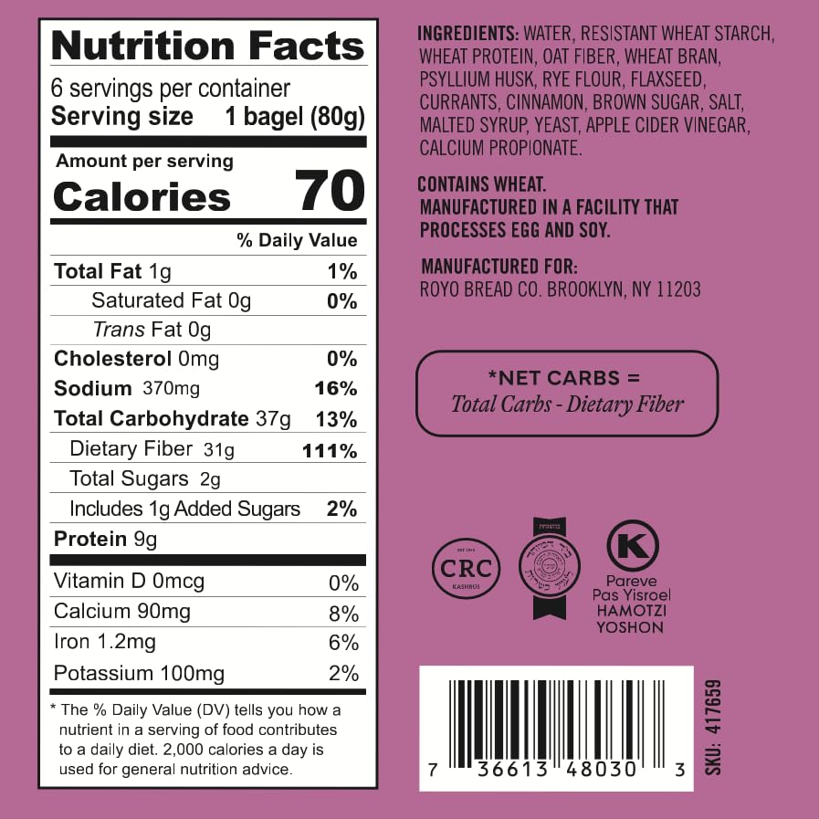 ROYO BREAD CO. 2-Pack Low Carb Artisan Bread and Bagels 30-80 Calories (Plain & Cinnamon Raisin Bagel)