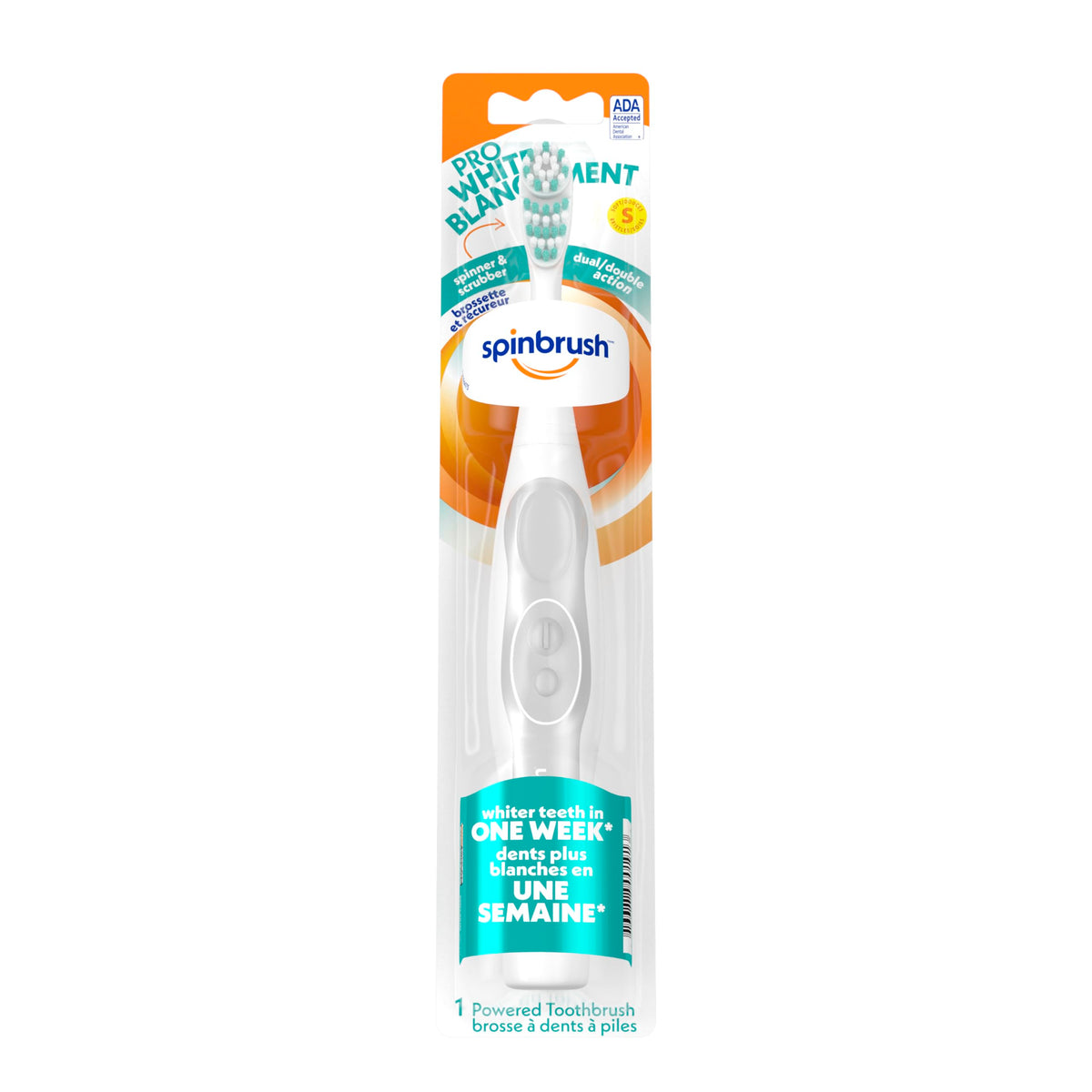 Spinbrush Pro Whiten Battery Powered Toothbrush, Soft Bristles, 1 Count, Rose Gold Or Silver (Colors May Vary)