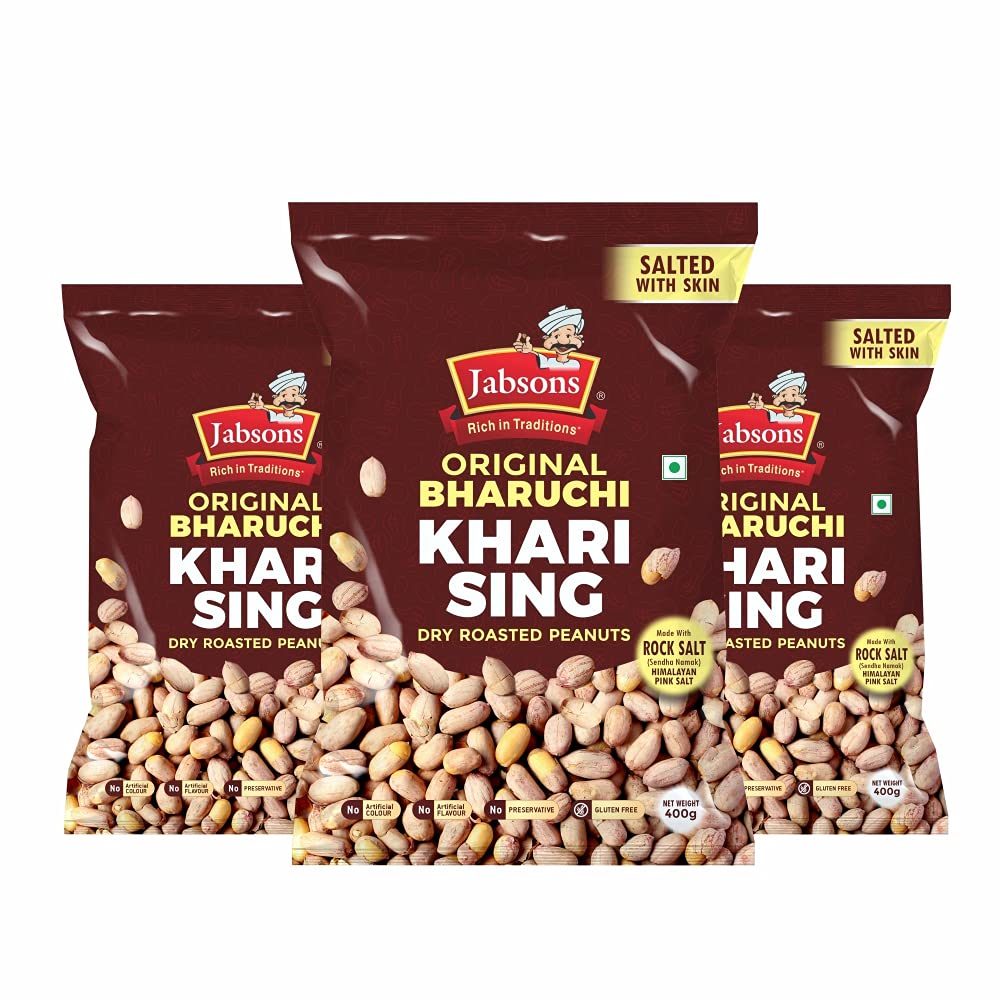 Jabsons Roasted Peanuts Bharuch Khari Sing 400G (Pack Of 3)
