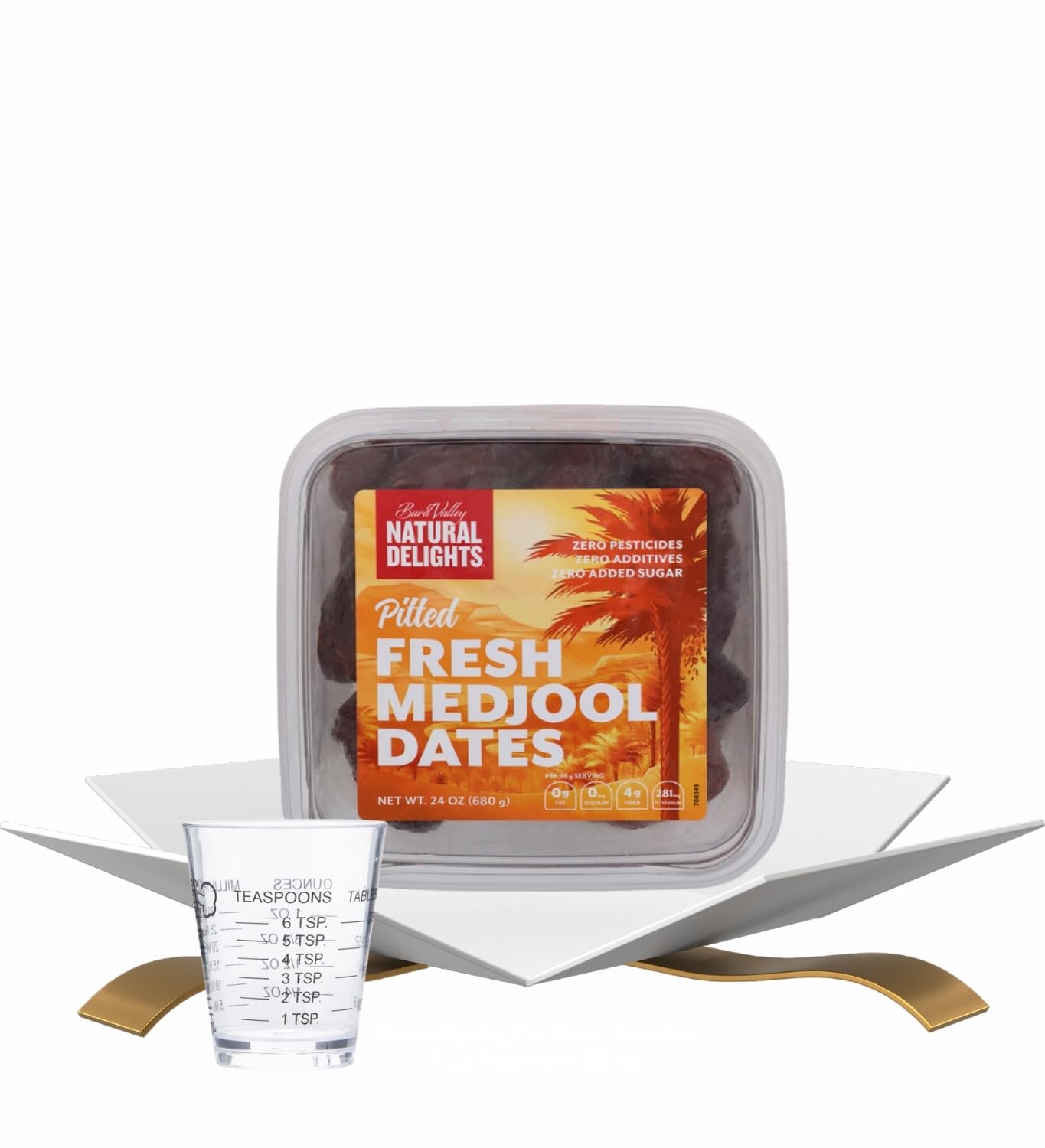 Organic Medjool Dates Pitted (24 OZ) Bundle with Shot Glass for Simple Portioning and Snacking Convenience - Gift Set (2 Items)