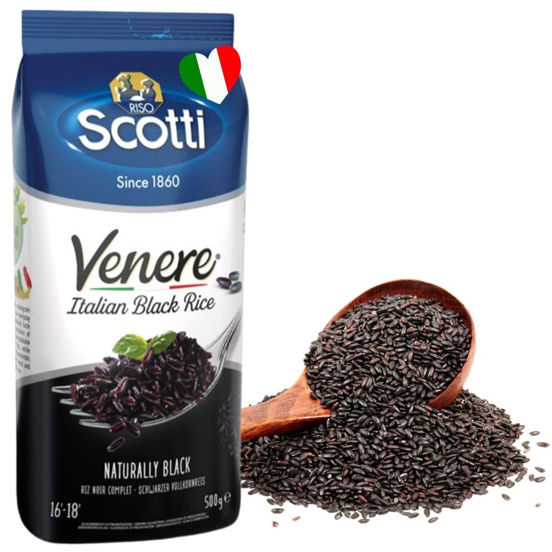 Riso Scotti Black Grain Rice 1.1 Lbs (500G) Product Of Italy Venere Top-Grade Quality Rice Wheat Free Ancient Black Whole Wild Grain