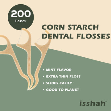 Natural Dental Floss Picks - 200 Count - Bpa Free, Vegan, Sustainable, Eco Friendly, Natural Dental Flossers By Isshah (Mint)