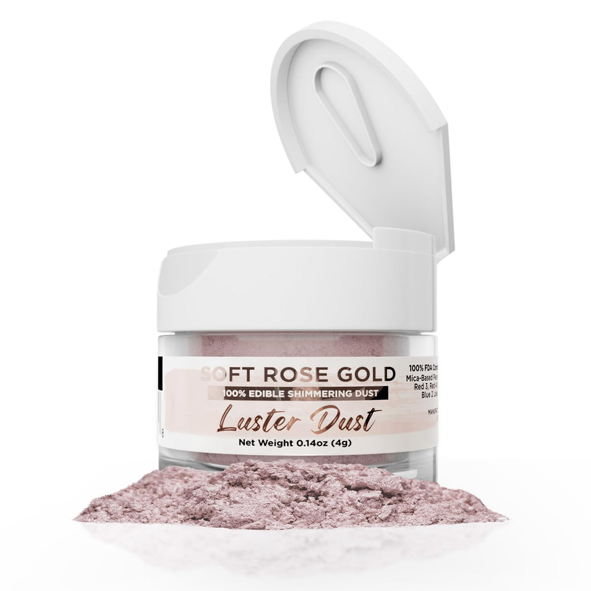 Luster Dust - Soft Rose Gold (4G 1X Jar) | Edible Vegan Dust & Paint For Cake Decorating, Ice Cream, Desserts, Cocktails And Bev