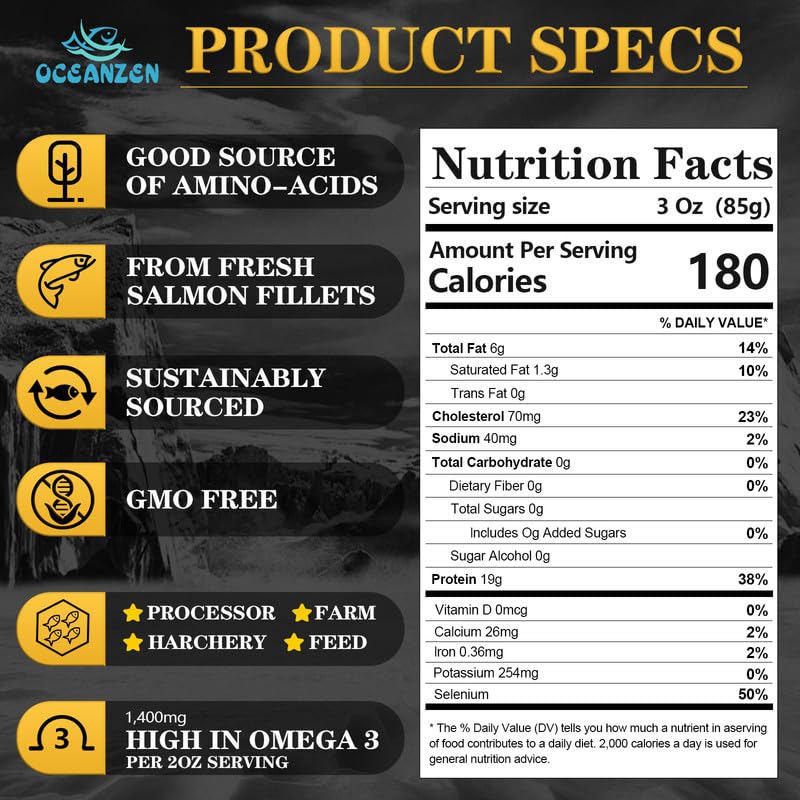 Oceanzen: Premium Quality,Atlantic Salmon - 6 Packs Of (2 X 6 Oz Fresh Skinless Fillets) Shipped Frozen, Sashimi Grade - Sustain