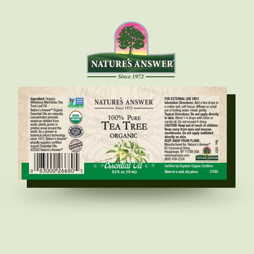 Nature’S Answer Usda Organic Tea Tree Essential Oil, 100% Pure | Natural Aromatherapy Oil For Diffuser/Humidifier, Steam Distilled 0.5 Fl Oz. (15Ml) | Made In Usa