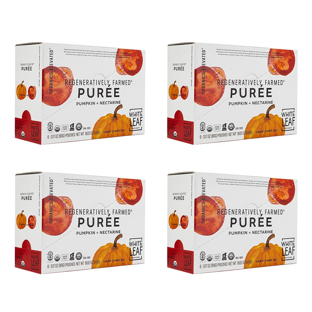 White Leaf Organic Purees/Baby Food Pouches - Fruits, Veggies & Grains, Toddler snack, Regeneratively Farmed, No Added Sugar, No