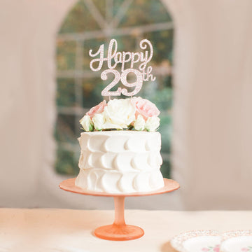 Happy 29Th Birthday Rose Gold Rhinestone Cake Topper - 29Th Birthdayanniversary,Cheers To 29 Years Old Bday Party Metal Sparkly