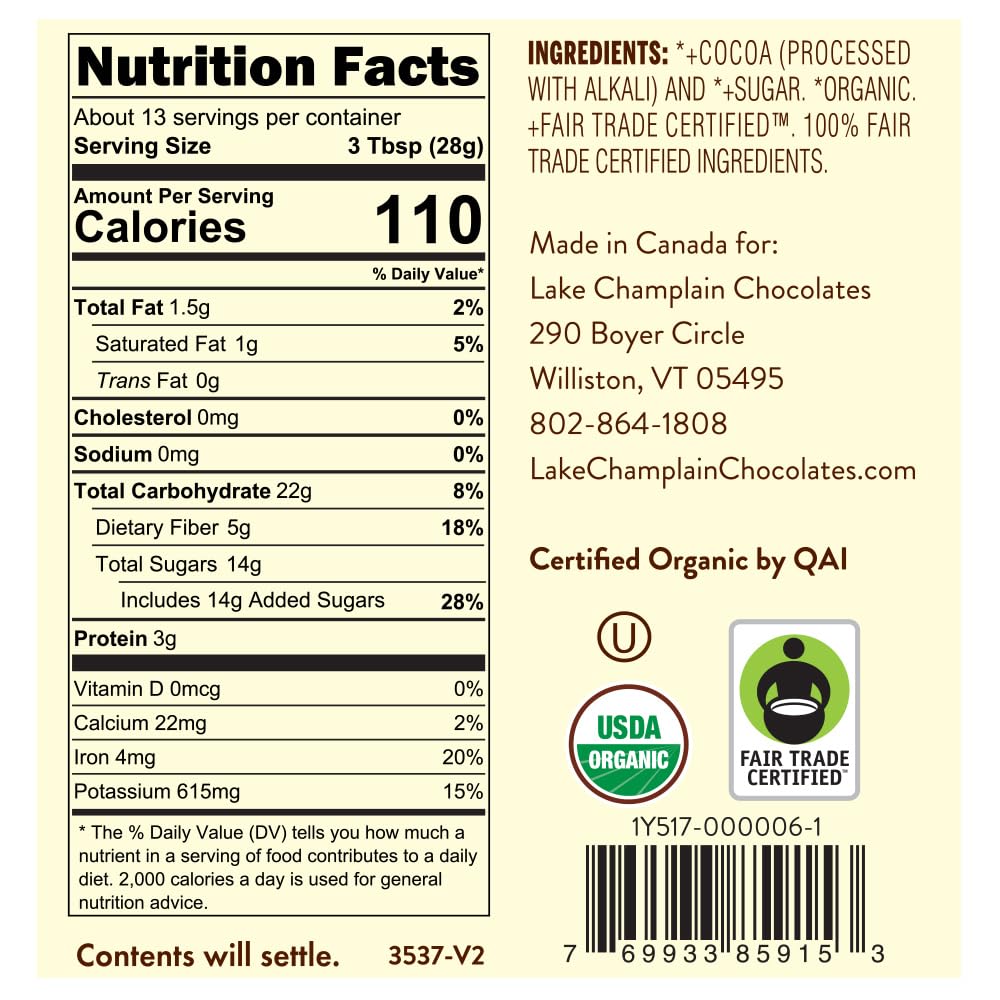 Lake Champlain Organic Dark Hot Chocolate, 13 Servings, 13 Ounces