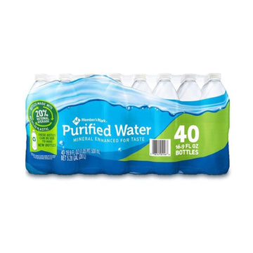 (24 Cases/Half Pallet) MMembers Mark Purified Bottled Water. 16.9 oz, 40 Bottles per Case. (960 Bottles Total)
