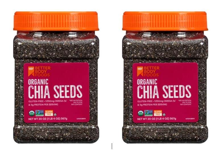 Better Body Foods, Organic Chia Seeds with Calcium, Iron, Potassium, 5350mg Omega-3s, Non-GMO and Gluten Free | Add Omega 3 Prot