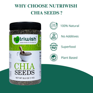 Nutriwish Chia Seeds 35.2 Oz (1Kg) | 100% Natural, Superfood & Keto-Friendly | Perfect For Smoothies, Puddings & Baking