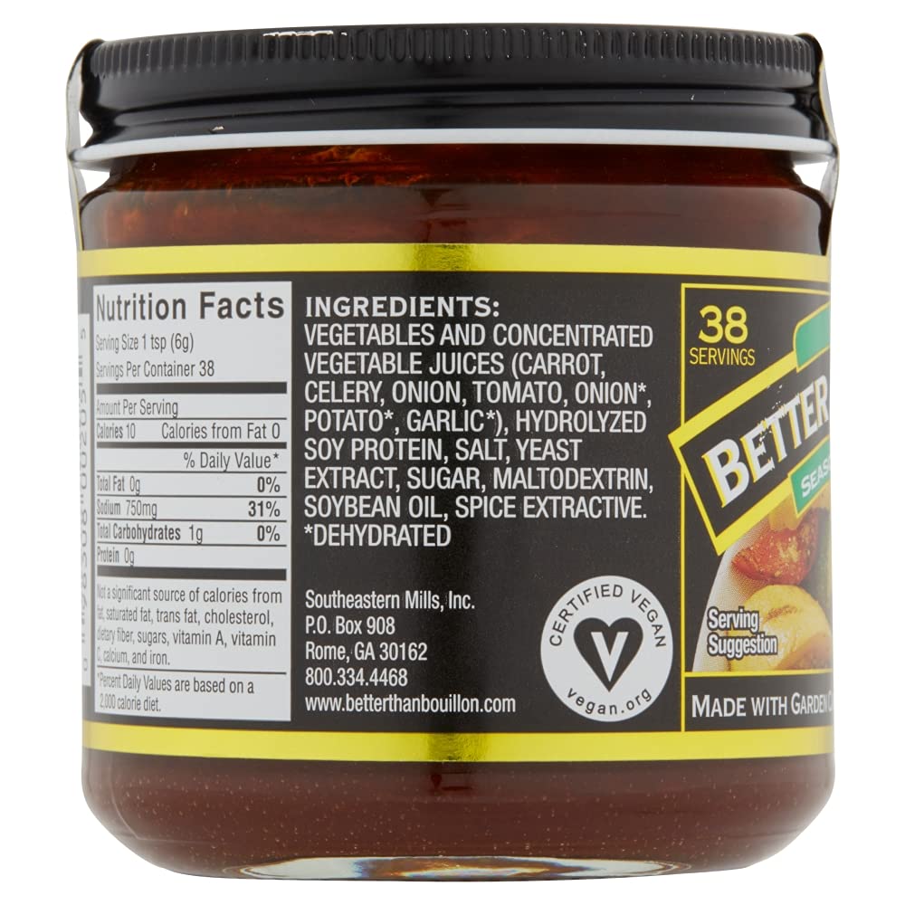 Better Than Bouillon Premium Seasoned Vegetable Base, Blendable Base For Added Flavor, 38 Servings Per Jar 8 Ounce (Pack Of 4)