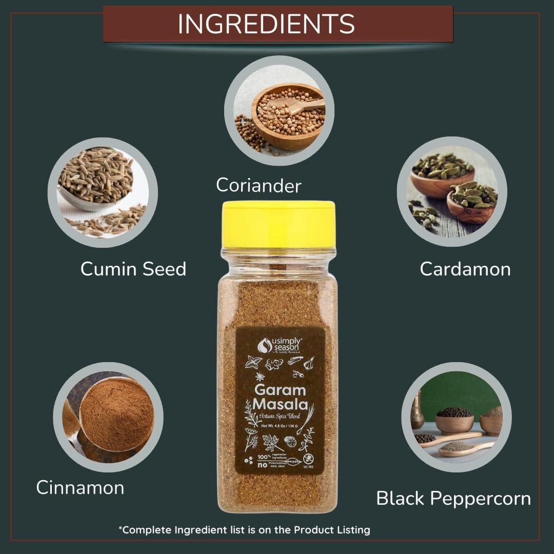 USimplySeason Garam Masala Spice Blend (4.8oz) - Warm & Aromatic Spice for Indian-Inspired Dishes & More - Made in USA