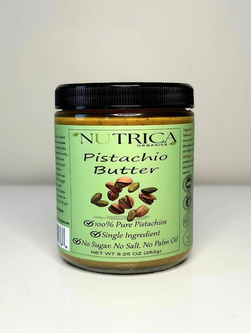 Nutrica Organics 100% Pure Pistachio Butter, Vegan, 9.25oz Glass Jar, No Additives, No Salt, No Sugar