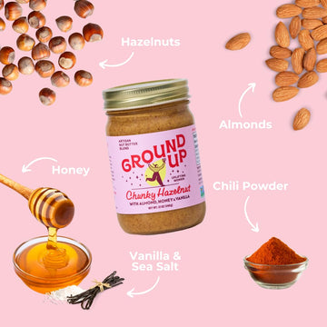 Ground Up Almond & Hazelnut Nut Butter - Oregon Hazelnut - Peanut-Free, Dairy-Free, Gluten-Free, Vegan - 1 Jar 12oz