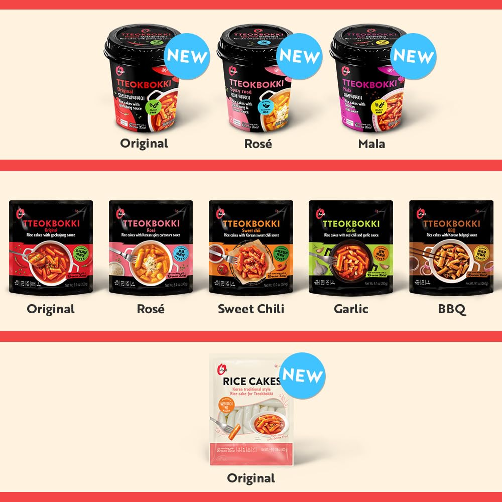 O'Food Original Cup Tteokbokki Pack Of 2, Authentic Spicy Korean Street Food, Gluten-Free Korean Rice Cakes, Microwaveable & Ins