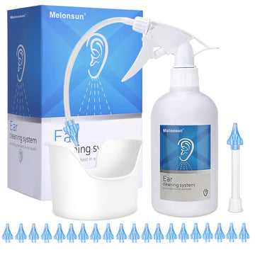 EPOBOO Ear Wax Removal Kit - 500ml Spray Bottle, 23 Piece Set, Safe & Effective with Reusable Tips, White & Blue