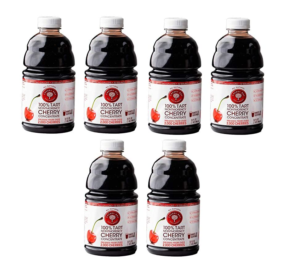 Cherry Bay Orchards Tart Cherry Concentrate (32 Oz Case Of 6) All Natural Juice To Promote Healthy Sleep Gluten Free No Added Sugar Or Perservatives