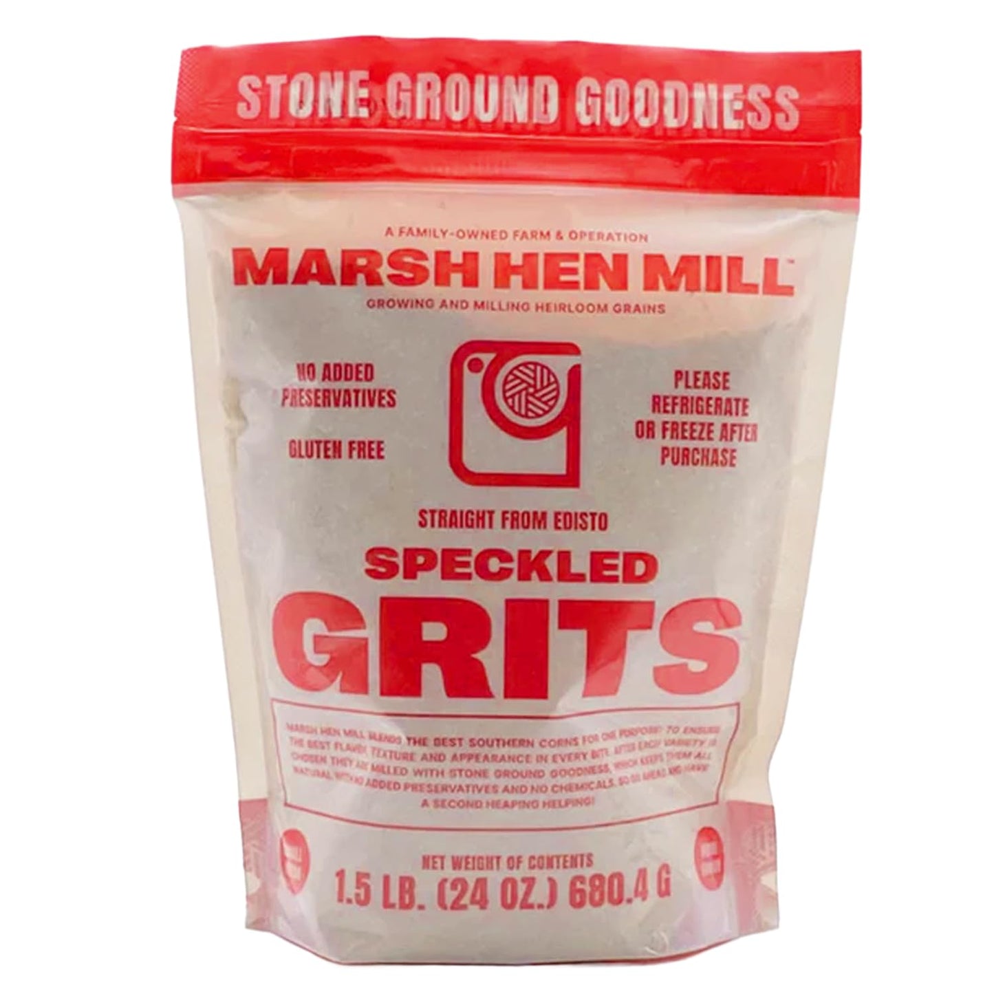 Marsh Hen Mill Speckled Grits - Stone Ground Heirloom Blend Of Yellow & White Corn | Old-Fashioned Corn Grits | Gluten-Free & No Additives | Pure All-Natural Grits | 24 Oz (Pack Of 1)