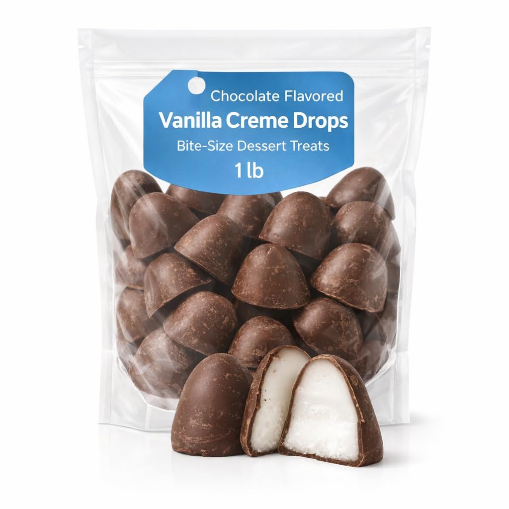 Chocolate Flavored Vanilla Creme Drops, Bite-Size Dessert Treats, 1 lb