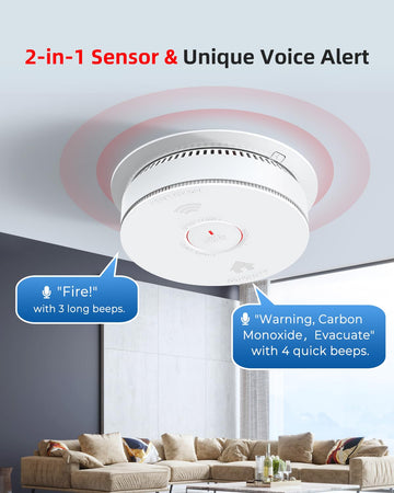 Siterwell Hardwired Interconnected Smoke Detector Carbon Monoxide Detector Combo With 2 Aa Batteries Back Up, 2 In 1 Smoke And C