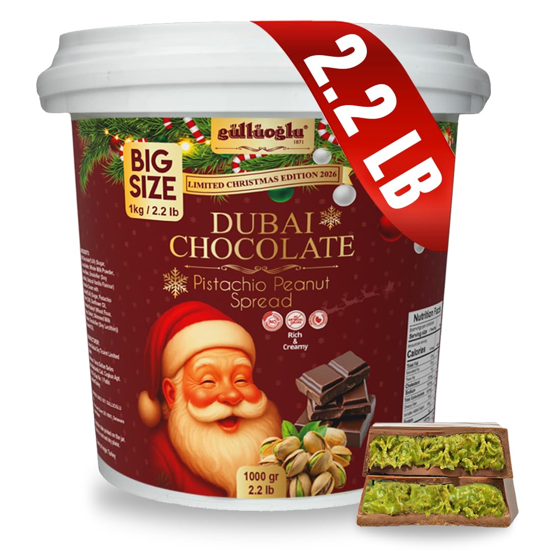 Gulluoglu Christmas Edition - Dubai Chocolate Pistachio Peanut Spread In Festive Holiday Jar | Limited Seasonal Gourmet Halal Dessert (2.2 Lb / 1000 Gr)